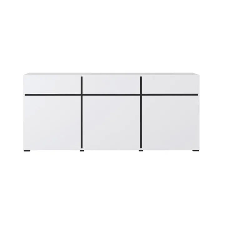 Madia 180x78h cm 3 ante 3 cassetti moderna bianco opaco nero Lolla