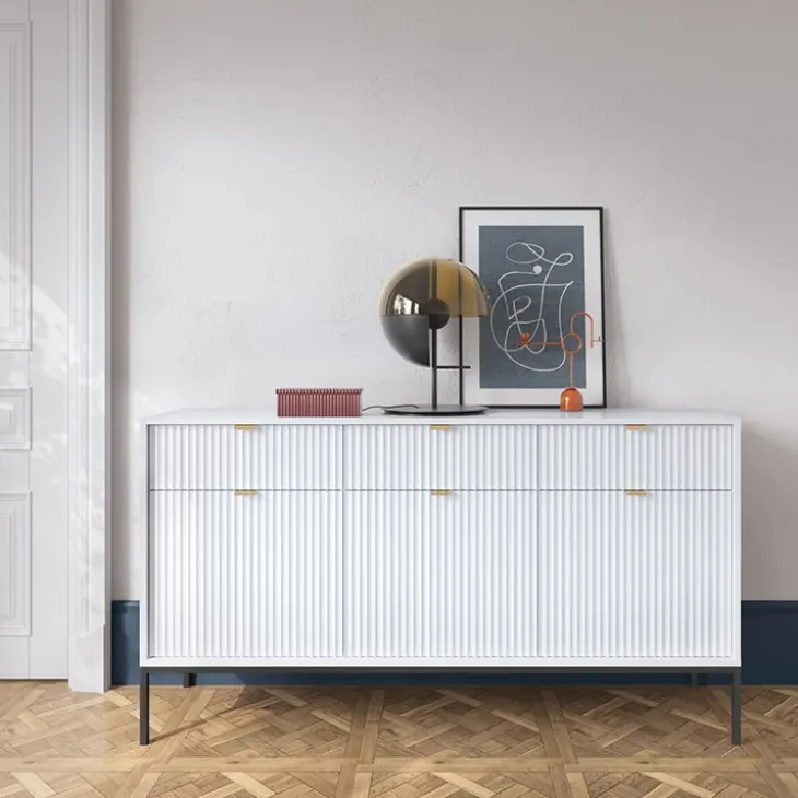 Madia 154x83h cm 3 ante 3 cassetti moderna bianco Alisa