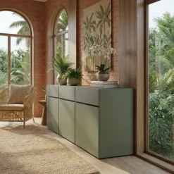 Madia 180x78h cm 3 ante 3 cassetti moderna verde nero Lolla