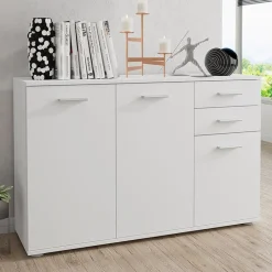 Madia 106x76h cm 3 ante 2 cassetti moderna bianco Ely
