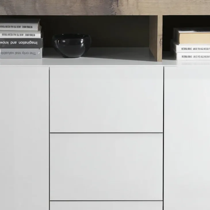 Madia 146x93h cm 2 ante 3 cassetti moderna bianco lucido pero Invictus
