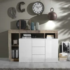 Madia 146x93h cm 2 ante 3 cassetti moderna bianco lucido pero Invictus