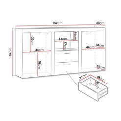 Madia 157x82h cm 2 ante 2 cassetti moderna con led rovere chiaro Haarlem