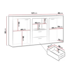 Madia 157x82h cm 2 ante 2 cassetti moderna bianco Haarlem