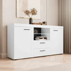 Madia 157x82h cm 2 ante 2 cassetti moderna con led bianco Haarlem
