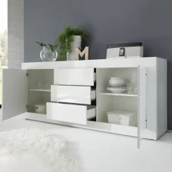 Madia 210x86h cm 2 ante 3 cassetti moderna bianco lucido Eternity