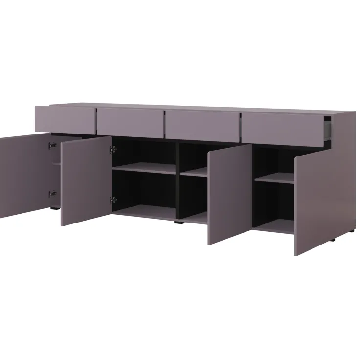 Madia 225x78h cm 4 ante 4 cassetti moderna lilla nero Lolla