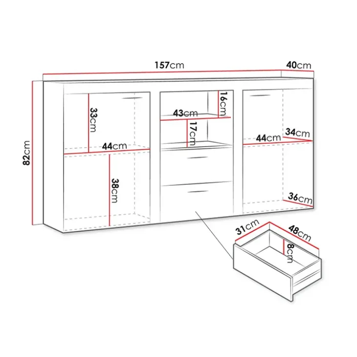 Madia 157x82h cm 2 ante 2 cassetti moderna rovere chiaro Haarlem