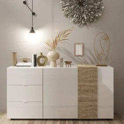 Madia 181x86h cm 2 ante 3 cassetti moderna bianco lucido rovere Universal