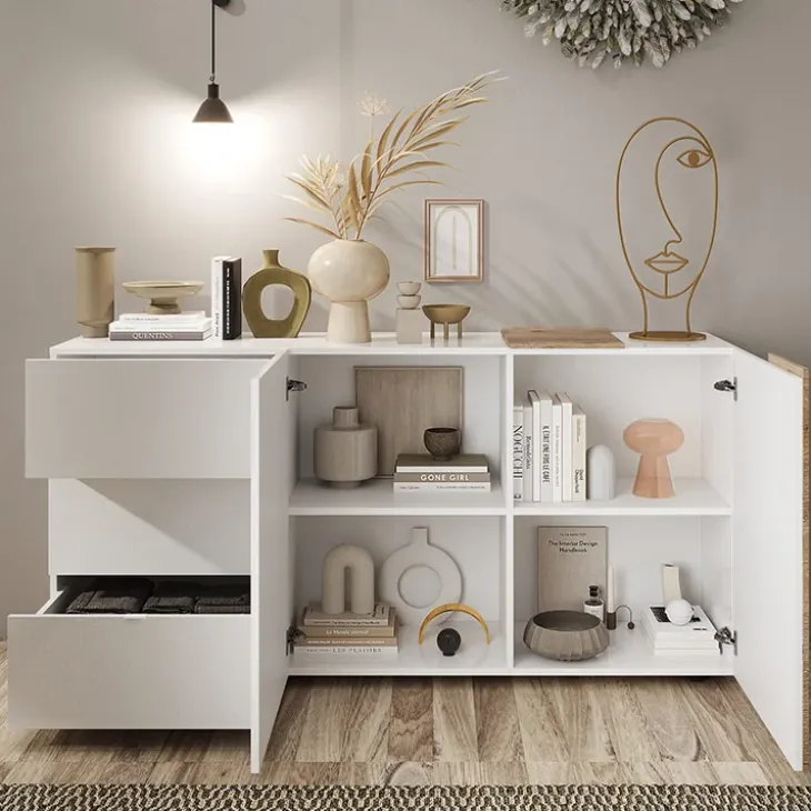 Madia 181x86h cm 2 ante 3 cassetti moderna bianco lucido rovere Universal