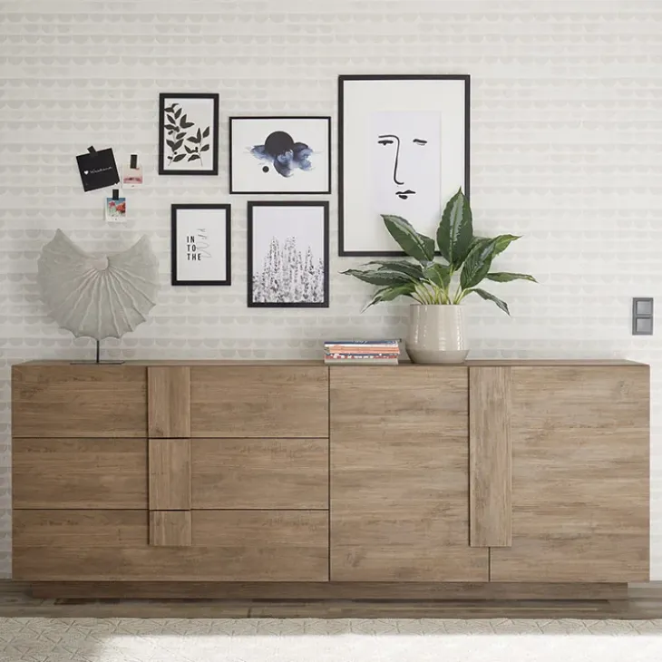 Madia 241x90h cm 2 ante 3 cassetti moderna rovere scuro Alvarez