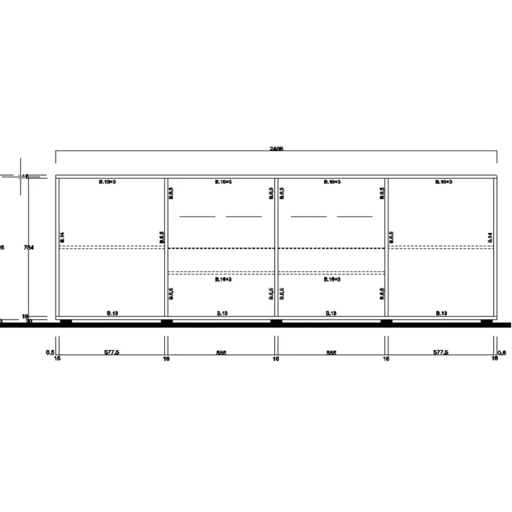 Madia 241x84h cm 2 ante 4 cassetti moderna bianco lucido Obsession