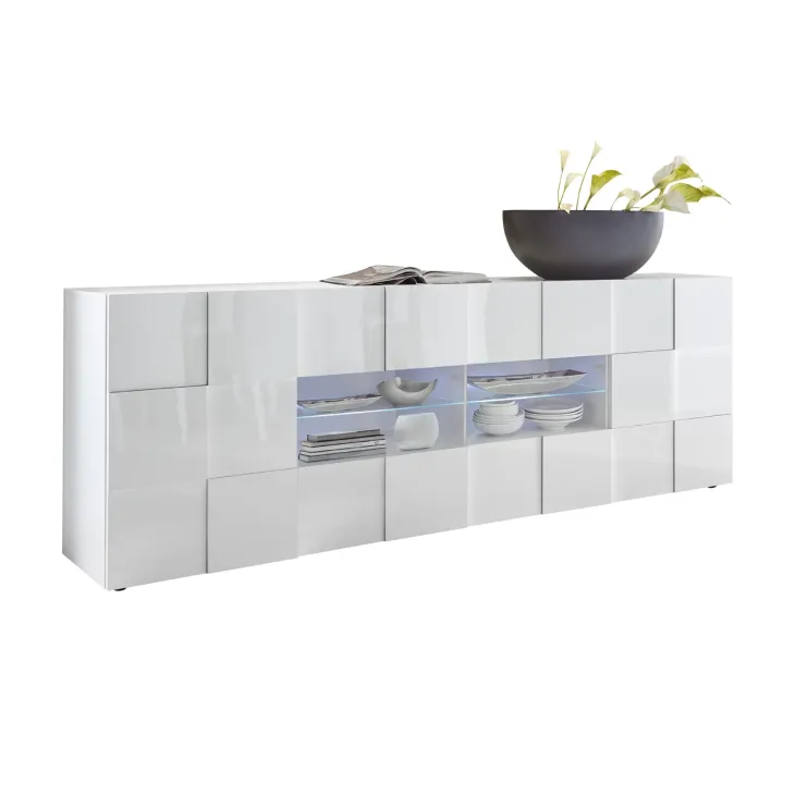 Madia 241x84h cm 2 ante 4 cassetti moderna bianco lucido Obsession