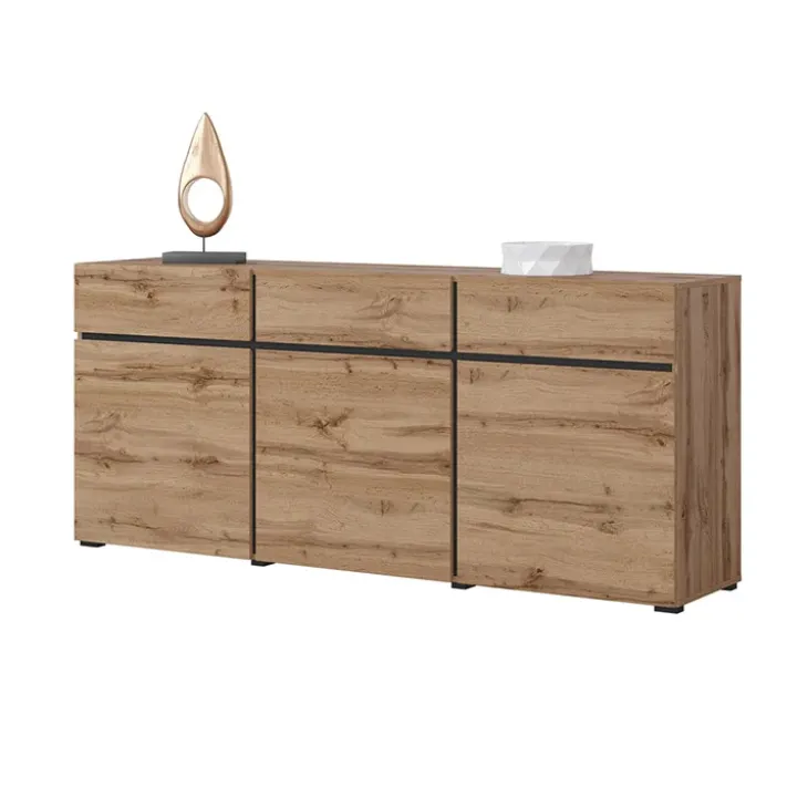 Madia 180x78h cm 3 ante 3 cassetti moderna rovere nero Lolla