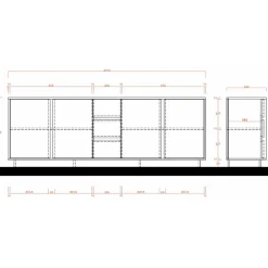 Madia 210x79h cm 4 ante 3 cassetti moderna bianco lucido Spirit