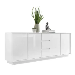 Madia 210x79h cm 4 ante 3 cassetti moderna bianco lucido Spirit