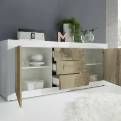 Madia 210x86h cm 2 ante 3 cassetti moderna bianco lucido pero Eternity
