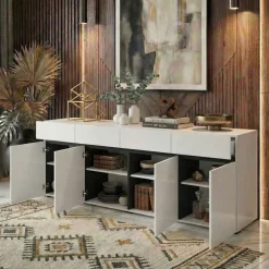 Madia 225x78h cm 4 ante 4 cassetti moderna bianco opaco nero Lolla
