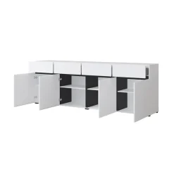 Madia 225x78h cm 4 ante 4 cassetti moderna bianco opaco nero Lolla