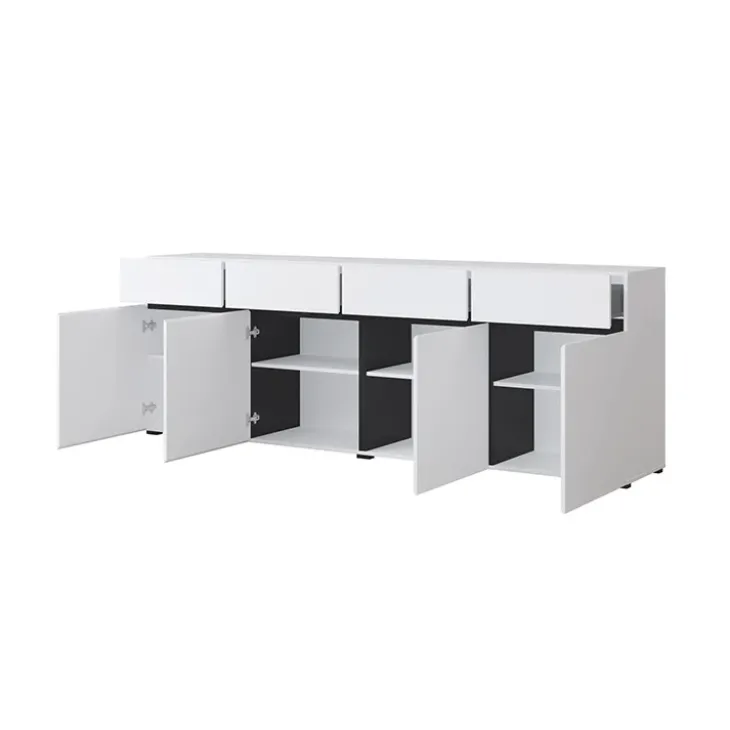 Madia 225x78h cm 4 ante 4 cassetti moderna bianco opaco nero Lolla