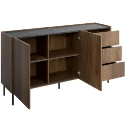 Madia 160x78h cm 2 ante 3 cassetti piano effetto marmo nero noce Caliva