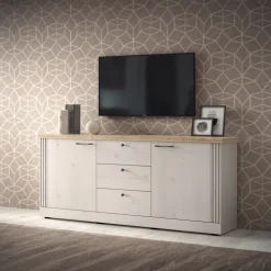 Madia 211x88h cm 2 ante 3 cassetti rovere bianco frassinato Doria