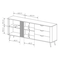 Madia 195x81h cm 2 ante 3 cassetti soggiorno wengè nero Vesper