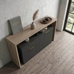 Madia 138x91h cm 2 ante 1 cassetto cannettato rovere nero Savona