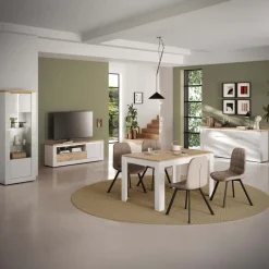 Madia 207x88h cm 4 ante 1 cassetto con led bianco lucido rovere chiaro Istria
