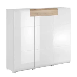Madia 147x132h cm 3 ante 1 cassetto soggiorno bianco lucido rovere Tahiti