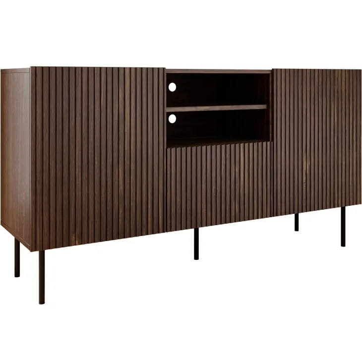 Madia 151x81h cm 2 ante 1 cassetto 2 vani a giorno noce cannettato Gabiot
