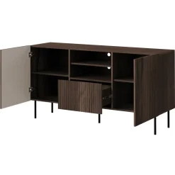 Madia 151x81h cm 2 ante 1 cassetto 2 vani a giorno noce cannettato Gabiot