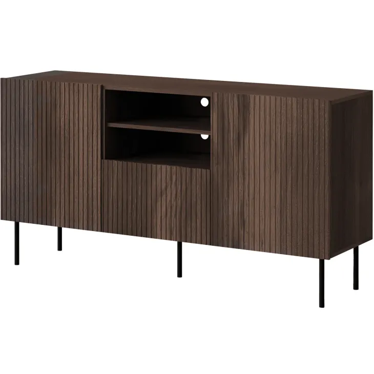 Madia 151x81h cm 2 ante 1 cassetto 2 vani a giorno noce cannettato Gabiot