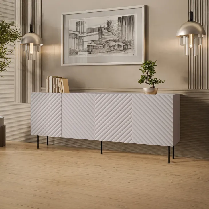 Madia 200x80h cm 4 ante con frontali decorati beige Daniele