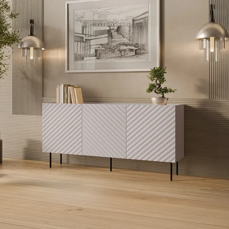 Madia 166x80h cm 3 ante con frontali decorati beige Daniele