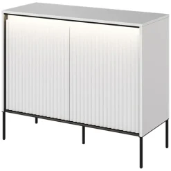 Madia 98x83h cm 2 ante con led cannettato bianco opaco nero Camelia