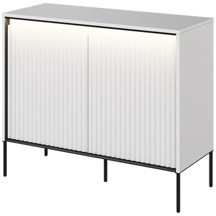 Madia 98x83h cm 2 ante con led cannettato bianco opaco nero Camelia