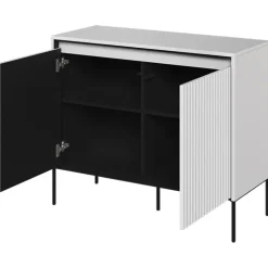 Madia 98x83h cm 2 ante con led cannettato bianco opaco nero Camelia