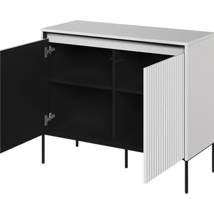 Madia 98x83h cm 2 ante con led cannettato bianco opaco nero Camelia