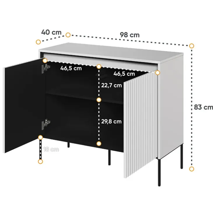 Madia 98x83h cm 2 ante con led cannettato bianco opaco nero Camelia