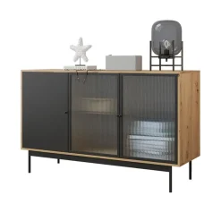 Madia 148x90h cm 3 ante con led rovere nero Herning