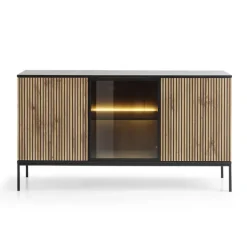 Madia 153x83h cm 3 ante con vetrina nero rovere antico cannettato Bali