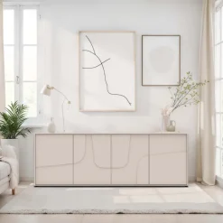 Madia 205x70h cm 4 ante design in rilievo beige cashmere Sonia