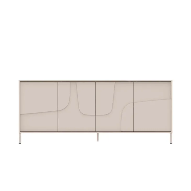 Madia 205x84h cm 4 ante design in rilievo con piedini beige cashmere Sonia