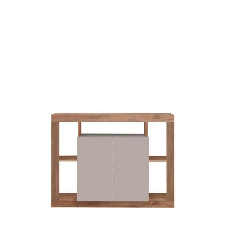 Madia 134x102h cm 2 ante e vani a vista beige cashmere rovere scuro Trilogy
