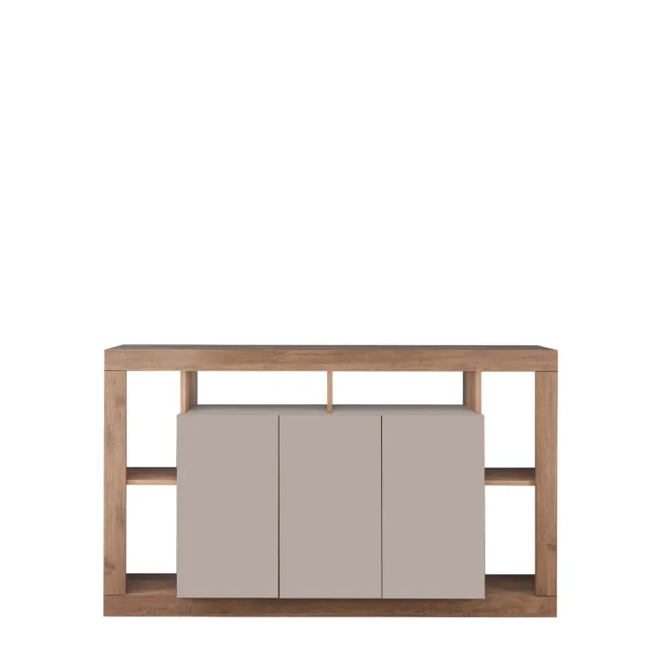Madia 172x102h cm 3 ante e vani a vista beige cashmere rovere scuro Trilogy