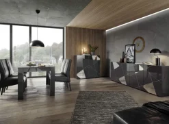 Madia 241x84h cm 4 ante grigio lucido specchio con serigrafia Olimpo