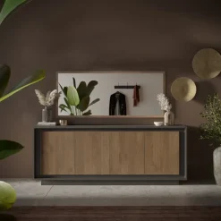 Madia 207x80h cm 4 ante moderna antracite rovere scuro Deluxe