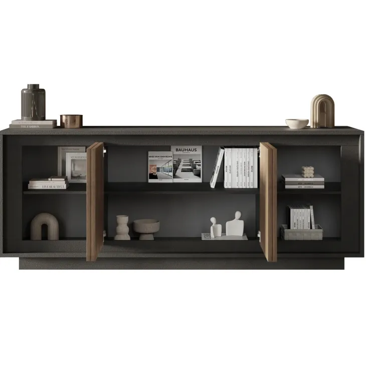 Madia 207x80h cm 4 ante moderna antracite rovere scuro Deluxe