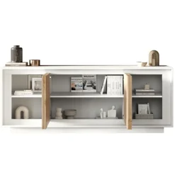 Madia 207x80h cm 4 ante moderna bianco opaco rovere chiaro Deluxe